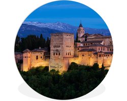 WallCircle - Wandcirkel ⌀ 60 - Verlichte muren van het Alhambra in Spanje - Ronde schilderijen woonkamer - Wandbord rond - Muurdecoratie cirkel - Kamer decoratie binnen - Wanddecoratie muurcirkel - Woonaccessoires