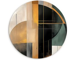 WallCircle® Wandcirkel 60x60 cm - Muurcirkel Abstract - Goud - Brons - Groen - Vormen - Modern - Muurdecoratie woonkamer - Wanddecoratie slaapkamer - Kamer decoratie accessoires - Ronde schilderijen