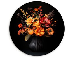 WallCircle® Wandcirkel 60x60 cm - Muurcirkel Herfst - Boeket - Oranje - Muurdecoratie woonkamer - Wanddecoratie slaapkamer - Kamer decoratie accessoires - Ronde schilderijen