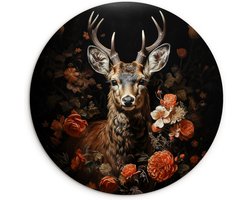 WallCircle® Wandcirkel 60x60 cm - Muurcirkel Hert - Dier - Bloemen - Natuur - Bos - Portret - Muurdecoratie woonkamer - Wanddecoratie slaapkamer - Kamer decoratie accessoires - Ronde schilderijen - Woonaccessoires cirkel binnen