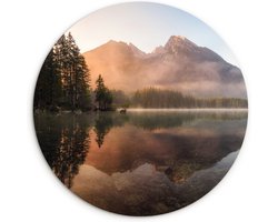 WallCircle® Wandcirkel 60x60 cm - Muurcirkel Landschap - Mist - Water - Bomen - Natuur - Planten - Muurdecoratie woonkamer - Wanddecoratie slaapkamer - Kamer decoratie accessoires - Ronde schilderijen - Woonaccessoires cirkel binnen