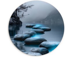WallCircle® Wandcirkel 60x60 cm - Muurcirkel Stenen - Water - Bomen - Natuur - Rust - Zen - Licht - Pad - Muurdecoratie woonkamer cirkel - Wanddecoratie slaapkamer - Badkamer - Kamer decoratie accessoires - Ronde schilderijen binnen