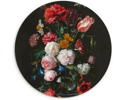 WallCircle® Wandcirkel 60x60 cm - Muurcirkel Stilleven - bloemen - vaas - Schilderij van Jan Davidsz - de Heem - Oude Meesters - Muurdecoratie woonkamer - Wanddecoratie slaapkamer - Kamer decoratie accessoires - Ronde schilderijen