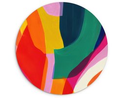 WallCircle® Wandcirkel 60x60 cm - Muurcirkel Vormen - Golvend - Abstract - Felroze - Muurdecoratie woonkamer - Wanddecoratie slaapkamer - Kamer decoratie accessoires - Ronde schilderijen