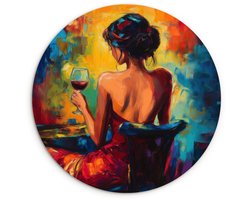 WallCircle® Wandcirkel 60x60 cm - Muurcirkel Wijn - Vrouw - Sfeervol - Kleurrijk - Muurdecoratie woonkamer - Wanddecoratie slaapkamer - Kamer decoratie accessoires - Ronde schilderijen