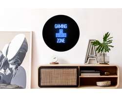 WallCircle - Wandcirkel 60x60 - Gaming - Tekst - Gaming zone - Neon - Blauw - Ronde schilderijen woonkamer - Wandbord rond - Muurdecoratie cirkel - Kamer decoratie binnen - Wanddecoratie muurcirkel - Woonaccessoires