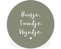 WallCircle - Wandcirkel 60x60 - Tekst - Huisje, tuintje, wijntje - Thuis - Quotes - Wijn - Ronde schilderijen woonkamer - Wandbord rond - Muurdecoratie cirkel - Kamer decoratie binnen - Wanddecoratie muurcirkel - Woonaccessoires