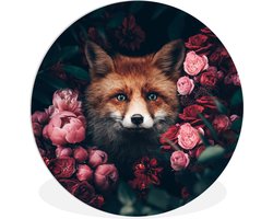 WallCircle - Wandcirkel 60x60 - Vos - Bloemen - Botanisch - Dieren - Ronde schilderijen woonkamer - Wandbord rond - Muurdecoratie cirkel - Kamer decoratie binnen - Wanddecoratie muurcirkel - Woonaccessoires