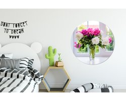 WallCircle - Wandcirkel ⌀ 90 - Bloemen - Pioenrozen - Vaas - Ronde schilderijen woonkamer - Wandbord rond - Muurdecoratie cirkel - Kamer decoratie binnen - Wanddecoratie muurcirkel - Woonaccessoires