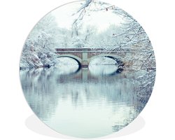 WallCircle - Wandcirkel ⌀ 90 - Connecticut - Winter - Sneeuw - Ronde schilderijen woonkamer - Wandbord rond - Muurdecoratie cirkel - Kamer decoratie binnen - Wanddecoratie muurcirkel - Woonaccessoires