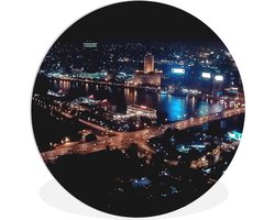 WallCircle - Wandcirkel ⌀ 90 - De nacht over Caïro - Egypte - Ronde schilderijen woonkamer - Wandbord rond - Muurdecoratie cirkel - Kamer decoratie binnen - Wanddecoratie muurcirkel - Woonaccessoires