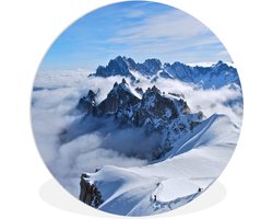 WallCircle - Wandcirkel ⌀ 90 - De prachtige berg de Mont Blanc tussen de wolken - Ronde schilderijen woonkamer - Wandbord rond - Muurdecoratie cirkel - Kamer decoratie binnen - Wanddecoratie muurcirkel - Woonaccessoires