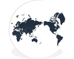 WallCircle - Wandcirkel ⌀ 90 - Donkerblauwe wereldkaart met Azië in het midden - Ronde schilderijen woonkamer - Wandbord rond - Muurdecoratie cirkel - Kamer decoratie binnen - Wanddecoratie muurcirkel - Woonaccessoires