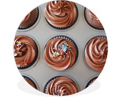 WallCircle - Wandcirkel ⌀ 90 - Een bakplaat met chocolade cupcakes - Ronde schilderijen woonkamer - Wandbord rond - Muurdecoratie cirkel - Kamer decoratie binnen - Wanddecoratie muurcirkel - Woonaccessoires