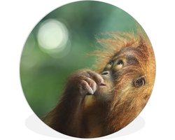 WallCircle - Wandcirkel ⌀ 90 - Een jonge orang-oetan tegen een vervaagde achtergrond - Ronde schilderijen woonkamer - Wandbord rond - Muurdecoratie cirkel - Kamer decoratie binnen - Wanddecoratie muurcirkel - Woonaccessoires