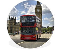 WallCircle - Wandcirkel ⌀ 90 - Een rode bus midden in Londen - Ronde schilderijen woonkamer - Wandbord rond - Muurdecoratie cirkel - Kamer decoratie binnen - Wanddecoratie muurcirkel - Woonaccessoires
