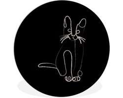 WallCircle - Wandcirkel ⌀ 90 - Kat - Line art - Dieren - Ronde schilderijen woonkamer - Wandbord rond - Muurdecoratie cirkel - Kamer decoratie binnen - Wanddecoratie muurcirkel - Woonaccessoires