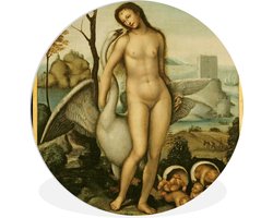 WallCircle - Wandcirkel ⌀ 90 - Leda en de zwaan - Leonardo da Vinci - Ronde schilderijen woonkamer - Wandbord rond - Muurdecoratie cirkel - Kamer decoratie binnen - Wanddecoratie muurcirkel - Woonaccessoires