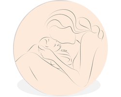 WallCircle - Wandcirkel ⌀ 90 - Line art - Mama - Baby - Ronde schilderijen woonkamer - Wandbord rond - Muurdecoratie cirkel - Kamer decoratie binnen - Wanddecoratie muurcirkel - Woonaccessoires