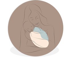 WallCircle - Wandcirkel ⌀ 90 - Moeder - Pasgeboren baby - Line art - Ronde schilderijen woonkamer - Wandbord rond - Muurdecoratie cirkel - Kamer decoratie binnen - Wanddecoratie muurcirkel - Woonaccessoires