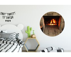 WallCircle - Wandcirkel ⌀ 90 - Open haard in een stenen muur - Ronde schilderijen woonkamer - Wandbord rond - Muurdecoratie cirkel - Kamer decoratie binnen - Wanddecoratie muurcirkel - Woonaccessoires