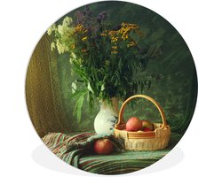 WallCircle - Wandcirkel ⌀ 90 - Stilleven - Bloemen - Appel - Mandje - Tafel - Schilderij - Ronde schilderijen woonkamer - Wandbord rond - Muurdecoratie cirkel - Kamer decoratie binnen - Wanddecoratie muurcirkel - Woonaccessoires