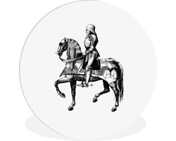 WallCircle - Wandcirkel ⌀ 90 - Vintage - Paardrijden - Ridder - Ronde schilderijen woonkamer - Wandbord rond - Muurdecoratie cirkel - Kamer decoratie binnen - Wanddecoratie muurcirkel - Woonaccessoires