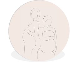 WallCircle - Wandcirkel ⌀ 90 - Vrouw - Zwanger - Line art - Ronde schilderijen woonkamer - Wandbord rond - Muurdecoratie cirkel - Kamer decoratie binnen - Wanddecoratie muurcirkel - Woonaccessoires