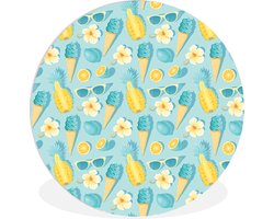 WallCircle - Wandcirkel ⌀ 90 - Zomer - Elementen - Blauw - Patroon - Ronde schilderijen woonkamer - Wandbord rond - Muurdecoratie cirkel - Kamer decoratie binnen - Wanddecoratie muurcirkel - Woonaccessoires