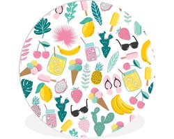 WallCircle - Wandcirkel ⌀ 90 - Zomer - Elementen - Patroon - Ronde schilderijen woonkamer - Wandbord rond - Muurdecoratie cirkel - Kamer decoratie binnen - Wanddecoratie muurcirkel - Woonaccessoires