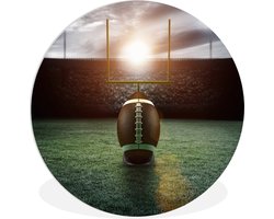 WallCircle - Wandcirkel ⌀ 90 - Zonnestralen over de American Football en het veld - Ronde schilderijen woonkamer - Wandbord rond - Muurdecoratie cirkel - Kamer decoratie binnen - Wanddecoratie muurcirkel - Woonaccessoires