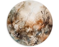 WallCircle® Wandcirkel 90x90 cm - Muurcirkel Abstract - Beige - Verf - Kunst - Natuur - Bloemen - Planten - Muurdecoratie cirkel woonkamer - Wanddecoratie slaapkamer - Kamer decoratie accessoires - Ronde schilderijen - Woonaccessoires