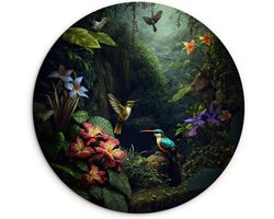 WallCircle® Wandcirkel 90x90 cm - Muurcirkel Bloemen - Planten - Jungle - Natuur - Vogels - Dieren - Muurdecoratie woonkamer - Wanddecoratie slaapkamer - Kamer decoratie accessoires - Ronde schilderijen - Woonaccessoires cirkel binnen