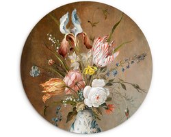 WallCircle® Wandcirkel 90x90 cm - Muurcirkel Bloemen - Stilleven - Balthasar van der Ast - Oude Meesters - Schilderij - Kunst - Muurdecoratie woonkamer - Wanddecoratie slaapkamer - Kamer decoratie accessoires - Ronde schilderijen