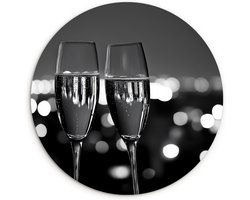 WallCircle® Wandcirkel 90x90 cm - Muurcirkel Bubbels - Proosten - Champagneglazen - Stadslichten - Muurdecoratie woonkamer - Wanddecoratie keuken - Kamer decoratie accessoires - Ronde schilderijen