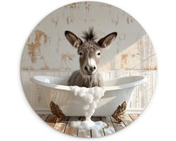 WallCircle® Wandcirkel 90x90 cm - Muurcirkel Ezel - Dieren - Badkuip - Schuim - Humor - Badkamer - Muurdecoratie woonkamer - Wanddecoratie slaapkamer - Kamer decoratie accessoires - Ronde schilderijen - Woonaccessoires binnen cirkel
