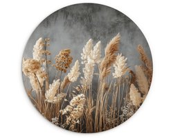 WallCircle® Wandcirkel 90x90 cm - Muurcirkel Gedroogde Veldbloemen - Grijs - Beton - Muurdecoratie woonkamer - Wanddecoratie slaapkamer - Kamer decoratie accessoires - Ronde schilderijen
