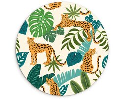 WallCircle® Wandcirkel 90x90 cm - Muurcirkel Jungle - Luipaard - Planten - Patroon - Meiden - Jongens - Muurdecoratie woonkamer - Wanddecoratie slaapkamer - Kamer decoratie accessoires - Ronde schilderijen
