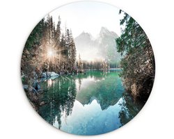 WallCircle® Wandcirkel 90x90 cm - Muurcirkel Natuur - Bomen - Bergen - Meer - Zonsopkomst - Muurdecoratie woonkamer - Wanddecoratie slaapkamer - Kamer decoratie accessoires - Ronde schilderijen - Woonaccessoires binnen cirkel