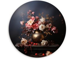 WallCircle® Wandcirkel 90x90 cm - Muurcirkel Stilleven - Bloemen - Rozen - Boeket - Vaas - Natuur - Muurdecoratie woonkamer - Wanddecoratie slaapkamer - Kamer decoratie accessoires - Ronde schilderijen - Woonaccessoires cirkel binnen