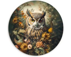 WallCircle® Wandcirkel 90x90 cm - Muurcirkel Uil - Vogels - Bloemen - Natuur - Portret - Dieren - Muurdecoratie woonkamer - Wanddecoratie slaapkamer - Kamer decoratie accessoires - Ronde schilderijen - Woonaccessoires cirkel binnen
