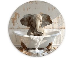 WallCircle® Wandcirkel 90x90 cm - Muurcirkel Vintage - Olifant - Badkuip - Schuim - Wilde dieren - Muurdecoratie cirkel woonkamer - Wanddecoratie slaapkamer - Kamer decoratie accessoires - Ronde schilderijen binnen - Woonaccessoires