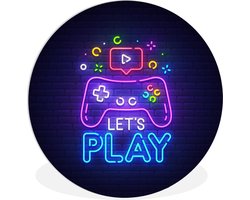 WallCircle - Wandcirkel 90x90 - Gaming - Neon - Let's Play - Controller - Quotes - Ronde schilderijen woonkamer - Wandbord rond - Muurdecoratie cirkel - Kamer decoratie binnen - Wanddecoratie muurcirkel - Woonaccessoires