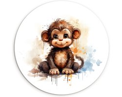WallCircle - Wandcirkel aap 30x30 cm - Muurcirkel kinderkamer dieren - Meisjeskamer decoratie modern - Jongenskamer accessoires - Slaapkamer kinderen - Ronde schilderijen kinderslaapkamer - Muurdecoratie jongens kamer - Wanddecoratie