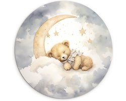 WallCircle - Wandcirkel beer 60x60 cm - Muurcirkel babykamer dieren - Meisjeskamer decoratie - Kinderkamer accessoires - Slaapkamer kinderen - Schilderijen kinderslaapkamer jongen meisje - Muurdecoratie jongens kamer - Wanddecoratie baby