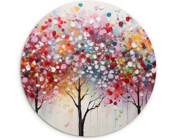 WallCircle - Wandcirkel boom 90x90 cm - Muurcirkel kleurrijk schilderij binnen - Wandbord rond - Abstracte kunst - Huis decoratie woonkamer handgeschilderd - Wanddecoratie cirkel schilderijen - Slaapkamer accessoires - Muurcirkels - Woning