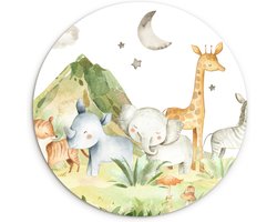 WallCircle - Wandcirkel jungle 30x30 cm - Muurcirkel babykamer dieren - Meisjeskamer decoratie - Jongenskamer accessoires - Slaapkamer kinderen - Schilderijen kinderkamer jongen meisje - Muurdecoratie meisjes kamer - Wanddecoratie jongens