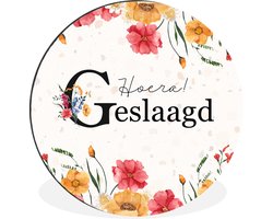 WallCircle - Wandcirkel - Muurcirkel - Bloemen - 'Hoera! Geslaagd' - Spreuken - Quotes - Aluminium - Dibond - 60x60 cm - Binnen en Buiten