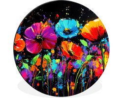 WallCircle - Wandcirkel - Muurcirkel - Bloemen - Kleurrijk - Spetters - Aluminium - Dibond - 30x30 cm - Binnen en Buiten