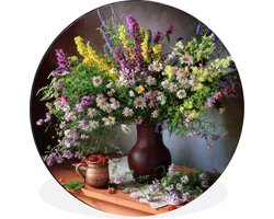 WallCircle - Wandcirkel - Muurcirkel - Bloemen - Tafel - Stilleven - Boeket - Vaas - Aluminium - Dibond - ⌀ 30 cm - Binnen en Buiten